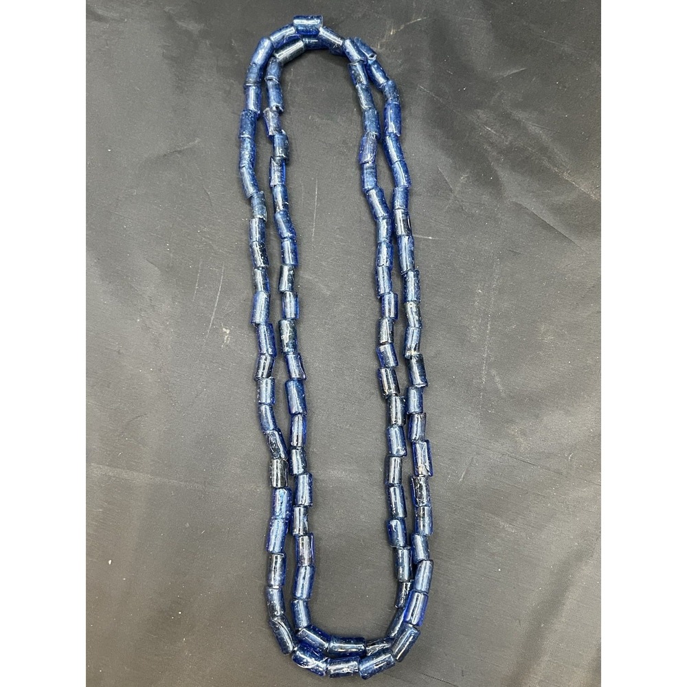 Very Rare Antique 18th Century Dutch Cobalt Blue Glass Trade Beads Necklace‎ 24"